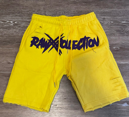 (Adult) Yellow "RxC" Distressed Shorts